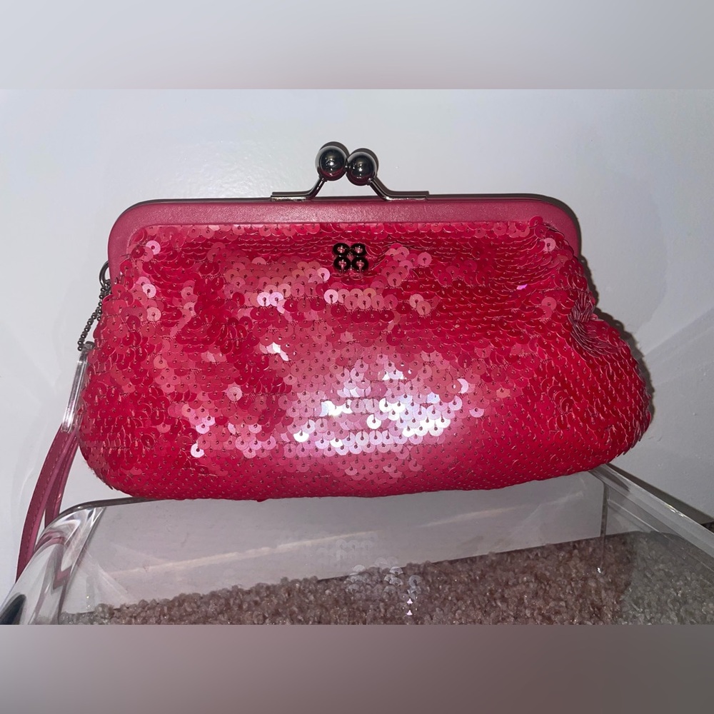 Vintage Coach limited edition Raspberry Sequin kiss lock wallet